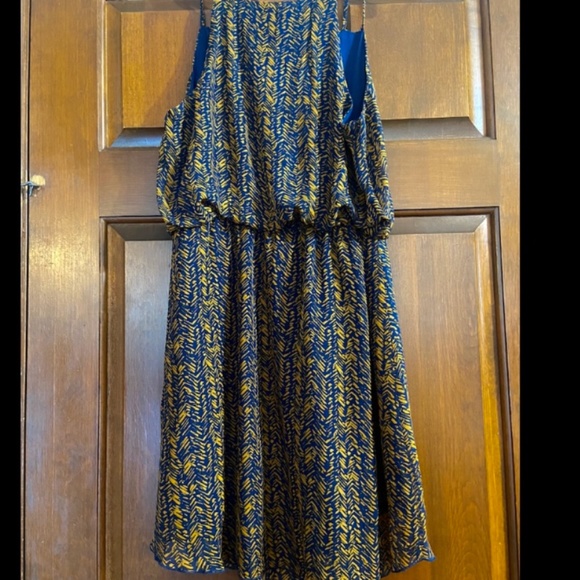 Blue and Camel Brown Dress, Size M - Picture 2 of 3